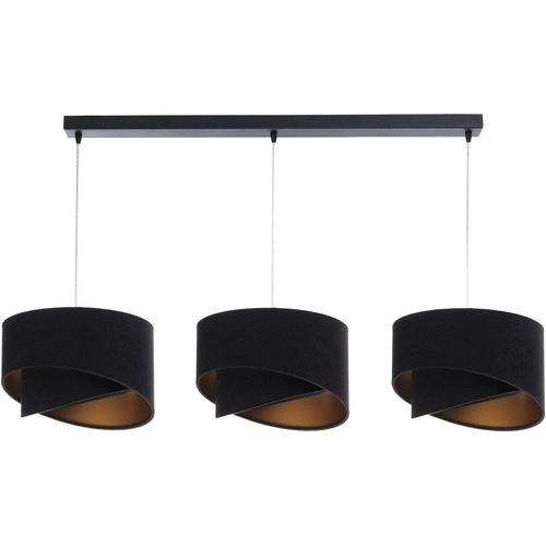 Hängelampe Stoff Metall E27 H: max. 94 cm in Schwarz Gold 3-flammig länglich Modern Pendelleuchte
