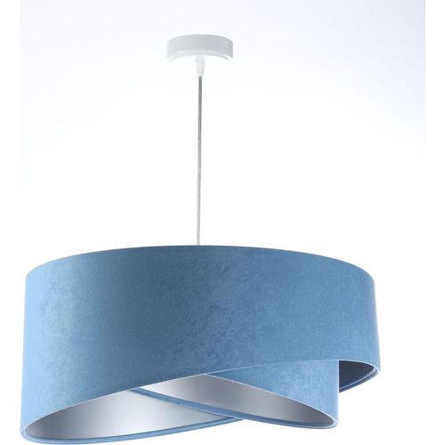 Hängelampe Stoff D: 50 cm rund H: max. 102 cm in Weiß Blau Silber E27 Modern Pendelleuchte