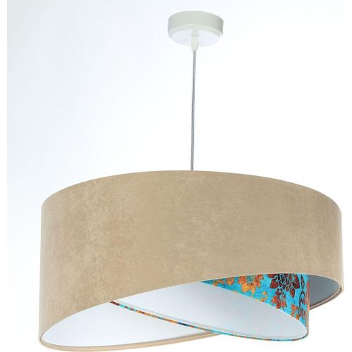 Pendelleuchte Stoff Ø 50 cm H: max. 102 cm Weiß Beige Türkis (Barock floral) Orange E27 rund Modern Hängelampe
