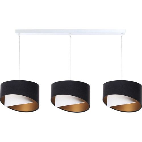 Hängelampe Stoff H: max. 94 cm in Weiß Schwarz Gold E27 3-flammig länglich Modern Pendelleuchte