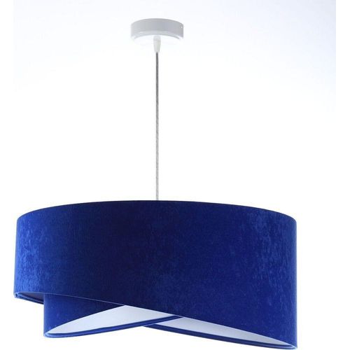 Hängelampe Stoff E27 D: 50 cm H: max. 102 cm Weiß Kobaltblau rund Modern Pendelleuchte
