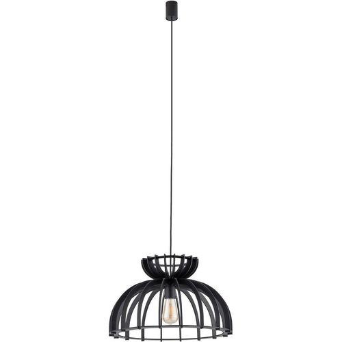 Pendelleuchte Metall Holz E27 rund Ø 48 cm H: max. 160 cm Schwarz Skandinavisch Hängelampe