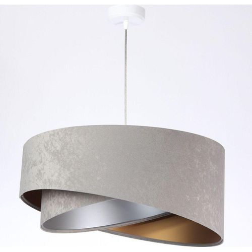 Hängelampe Stoff E27 rund D: 50 cm H: max. 102 cm in Weiß Grau Gold Silber Modern Pendelleuchte
