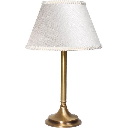 Tischlampe Echt-Messing Stoff E14 rund D: 20,5 cm 32,5 cm hoch in Bronze hell glänzend Weiß Rustikal