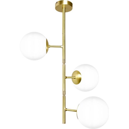 Deckenlampe Messing Glas E14 in Bronze hell Weiß 3-flammig Kugelschirm Vintage Design