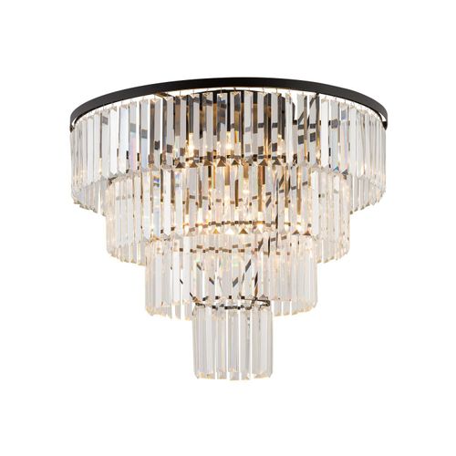 Deckenlampe Metall Glas E14 D: 71 cm Schwarz rund Art Déco Kristall Deckenleuchte