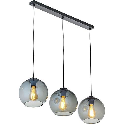 Pendelleuchte 3-flammig Kugelschirm B: 77 cm höhenverstellbar E27 Rauchglas Hängelampe Esstisch