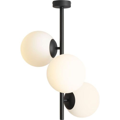 Deckenlampe Glas Metall E27 46 cm breit Schwarz Weiß 3-flammig Kugelschirm Modern