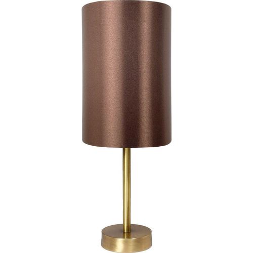 Tischleuchte Messing Stoff E27 D: 14 cm rund 38,5 cm in Bronze hell Braun Modern