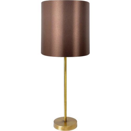 Tischleuchte Echt-Messing Stoff E27 D: 20 cm 58,5 cm hoch in Bronze hell Braun rund Modern