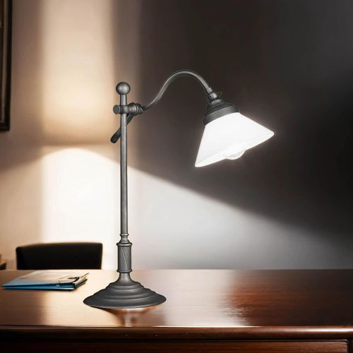 Schreibtischlampe Echt-Messing Glas 40 cm hoch in Bronze dunkel matt Weiß E14 Rustikal Tischlampe