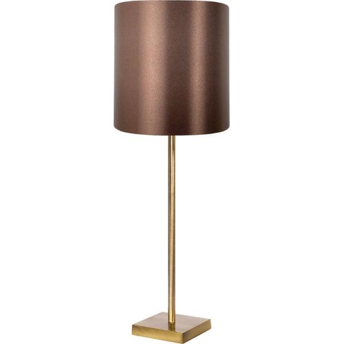 Tischleuchte Echt-Messing Stoff rund Ø 20 cm 68,5 cm hoch in Bronze hell Braun E27 Modern