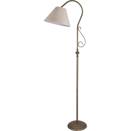 Stehleuchte Echt-Messing Stoff 190 cm hoch in Bronze Antik matt Weiß E27 Rustikal