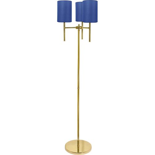 Stehlampe Messing Stoff E27 153,5 cm in poliert Blau 3-flammig Klassisch
