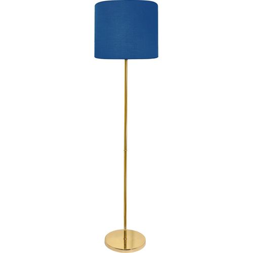 Stehleuchte Stoff Messing E27 161,5 cm in poliert Blau rund Klassisch
