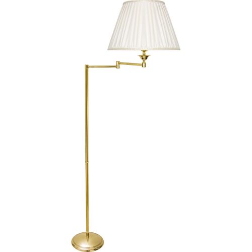 Stehlampe Echt-Messing Stoff E27 162 cm hoch in Messing poliert Weiß Klassisch