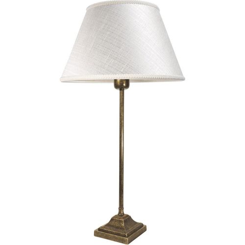 Tischlampe Messing massiv Stoff 56 cm in Bronze Antik matt Weiß E27 Floral