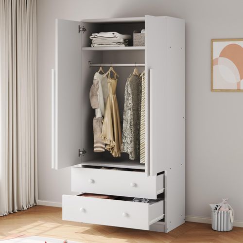 STILVORA Kleiderschrank 70×170cm Kleideraufbewarhung mit Kleiderstange,Highboard mit Schubladen und Ablagefächern,Doppeltüren-Design,weiß
