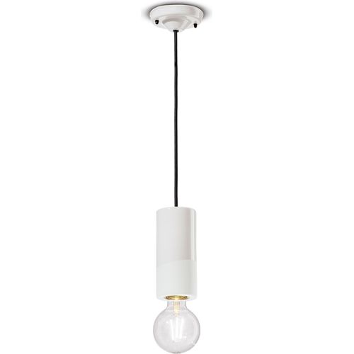 Pendelleuchte Keramik E27 rund D: 8 cm Weiß Retro Keramiklampe