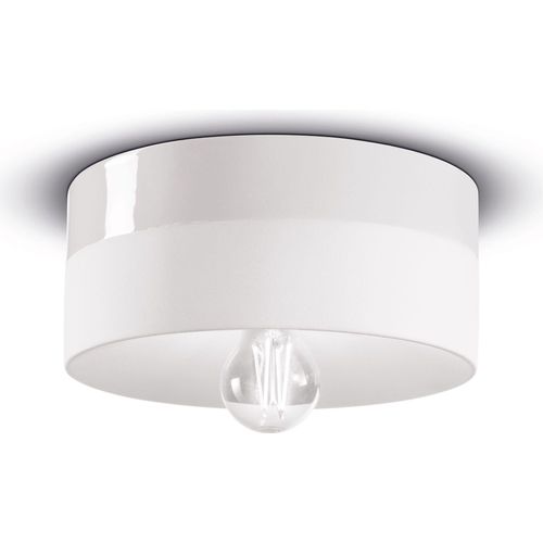 Deckenlampe Keramik E27 D: 25 cm rund Weiß Retro Keramiklampe