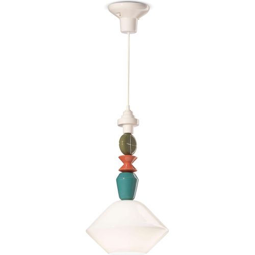 Hängelampe Keramik Glas Ecru Bunt E27 Retro Design Keramiklampe