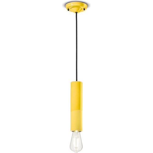 Pendelleuchte Keramik D: 5,5 cm rund Gelb E27 Retro Keramiklampe