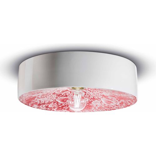 Deckenlampe Keramik E27 rund Ø 40 cm Weiß Rot Retro Keramiklampe