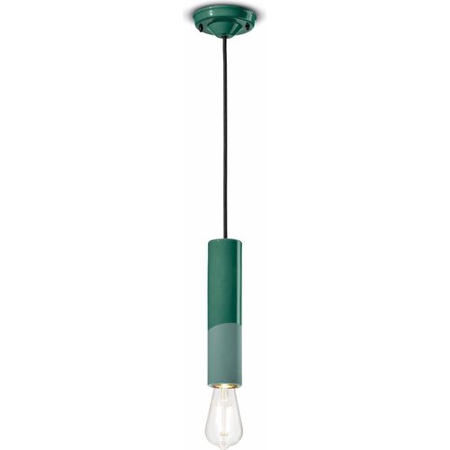 Pendelleuchte Keramik D: 5,5 cm Flaschengrün E27 rund Retro Keramiklampe