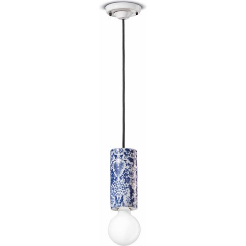 Hängeleuchte Keramik D: 8 cm rund Blau Muster E27 Retro Design Keramiklampe