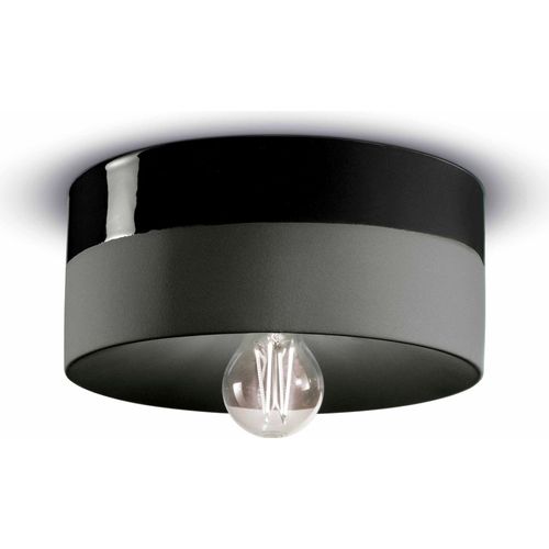 Deckenleuchte Keramik E27 Ø 25 cm rund Schwarz Retro Design Keramiklampe