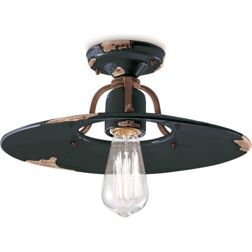 Deckenleuchte Metall Keramik E27 D: 40 cm rund Schwarz Shabby Antik Vintage Keramiklampe