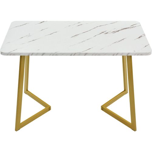 Esstisch 1-St 117x68cm Rechteckiger Esstisch Holzmaserung Kuechentisch mit Metallbeinen Golden und Weiss Esszimmertisch Wohnzimmertisch