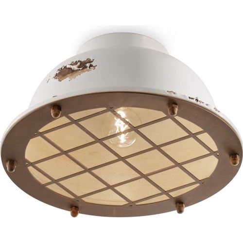 Deckenlampe Keramik D: 35 cm rund Weiß Shabby Antik Rostbraun E27 Vintage Keramikleuchte