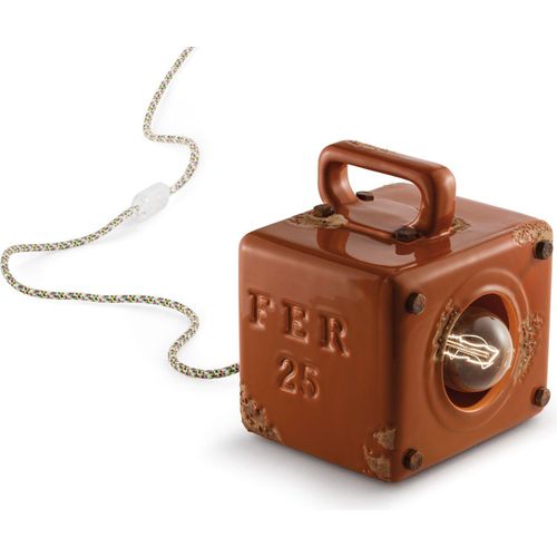 Tischleuchte Keramik 20 cm hoch Orange Shabby Antik E27 eckig Vintage Keramiklampe