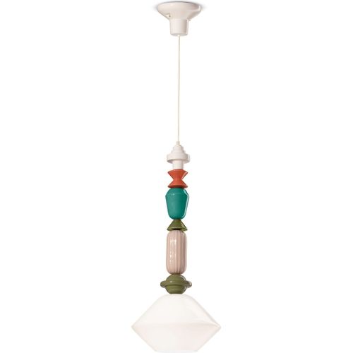 Pendelleuchte Glas Keramik E27 Ecru Bunt Retro Keramiklampe