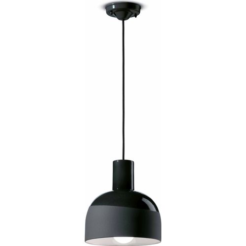 Hängelampe Keramik E27 Ø 22,5 cm H: max. 146,5 cm Schwarz rund Retro Keramiklampe