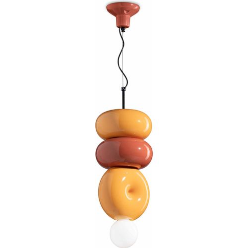 Pendelleuchte Keramik 25 cm breit Orange Gelb E27 Retro Keramiklampe