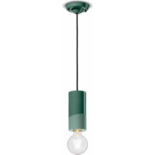 Pendelleuchte Keramik E27 D: 8 cm rund Flaschengrün Retro Keramiklampe