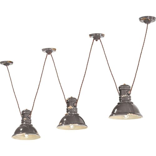 Hängelampe Keramik Taupe Shabby Antik E27 3-flammig Vintage Design Keramiklampe