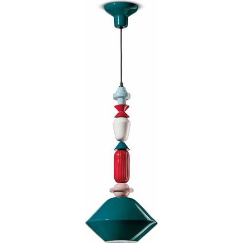 Hängelampe Keramik E27 Petrol Bunt Retro Keramiklampe