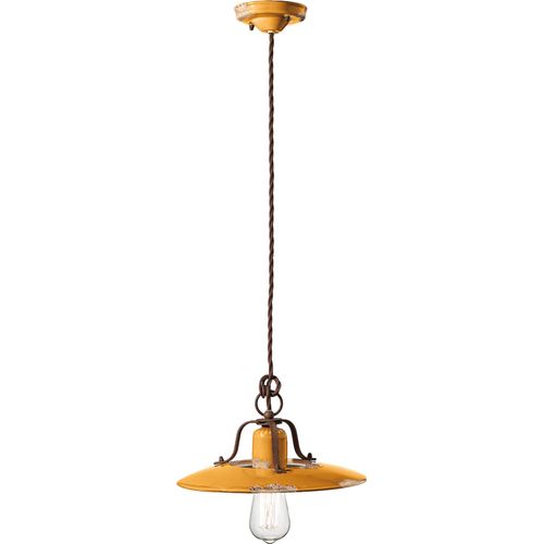 Pendelleuchte Metall Keramik E27 Ø 30 cm Gelb Shabby Antik rund Vintage Design Keramiklampe