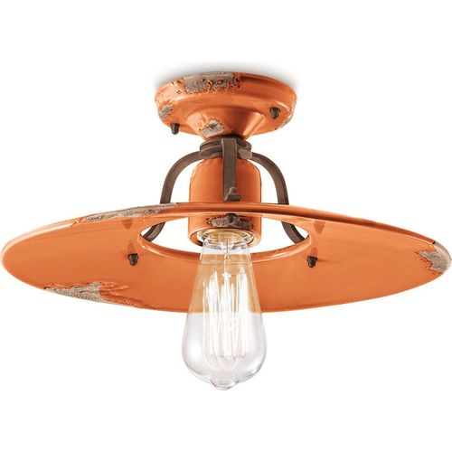 Deckenleuchte Keramik Metall E27 D: 40 cm rund Orange Shabby Antik Vintage Design Keramiklampe