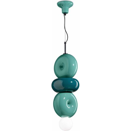Pendelleuchte Keramik E27 B: 25 cm Türkis Petrol Retro Keramiklampe