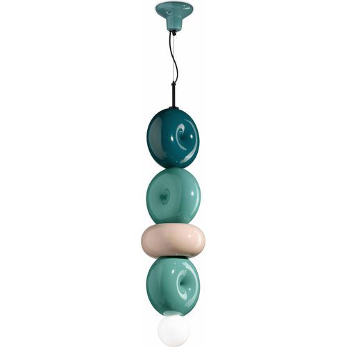 Hängelampe Keramik E27 25 cm breit Türkis Petrol Sandgrau Retro Keramiklampe
