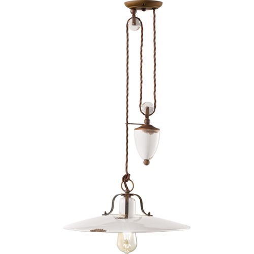 Hängeleuchte Keramik Metall E27 40 cm breit verstellbar Rostbraun Weiß Shabby Antik Vintage Keramikleuchte
