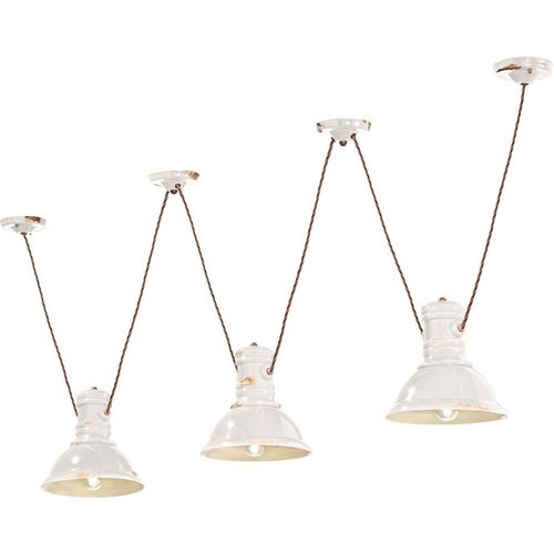 Hängelampe Keramik E27 Weiß Shabby Antik 3-flammig Vintage Design Keramiklampe