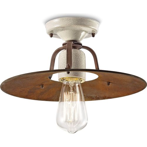 Deckenleuchte Metall D: 30 cm rund Creme Rostbraun E27 Vintage