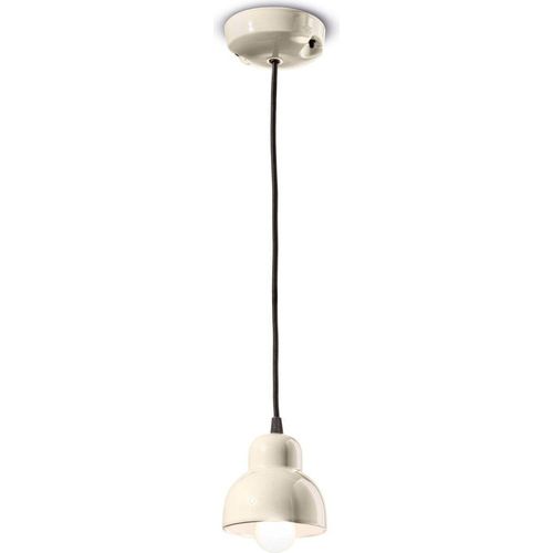 Hängelampe Keramik rund D: 11 cm H: max. 132 cm Creme E14 Retro Keramiklampe