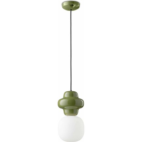 Pendelleuchte Keramik Glas Farngrün Weiß E14 Retro Design Keramiklampe