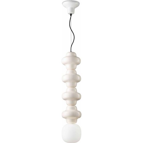Hängeleuchte Glas Keramik E14 Creme Weiß Retro Design Keramiklampe